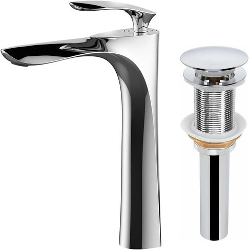 Leekayer Bathroom Vessel Sink Faucet with Pop Up Drain(without overflow) Single Handle Bathroom Tall Faucet One Hole Deck Mount Lavatory Brushed Nickel Finish in Saudi Arabia