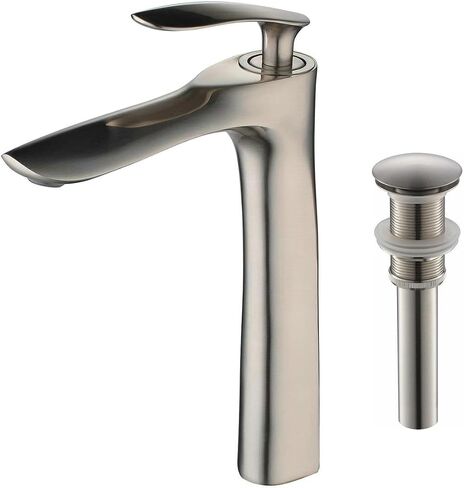 Leekayer Bathroom Vessel Sink Faucet with Pop Up Drain(without overflow) Single Handle Bathroom Tall Faucet One Hole Deck Mount Lavatory Brushed Nickel Finish in Saudi Arabia