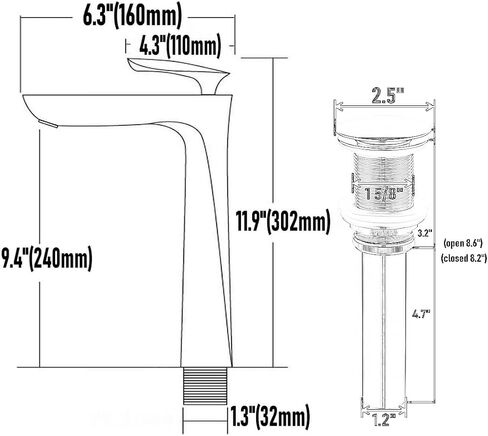 Leekayer Bathroom Vessel Sink Faucet with Pop Up Drain(without overflow) Single Handle Bathroom Tall Faucet One Hole Deck Mount Lavatory Brushed Nickel Finish in Saudi Arabia