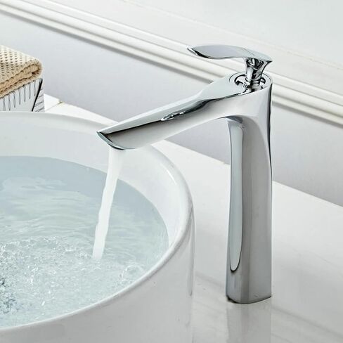 Leekayer Bathroom Vessel Sink Faucet with Pop Up Drain(without overflow) Single Handle Bathroom Tall Faucet One Hole Deck Mount Lavatory Brushed Nickel Finish in Saudi Arabia