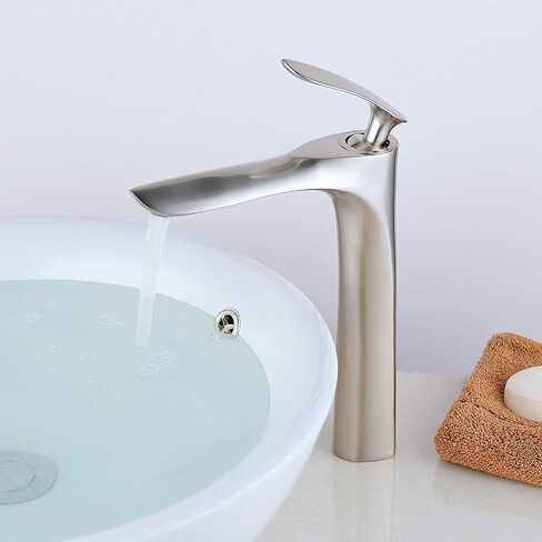 Leekayer Bathroom Vessel Sink Faucet with Pop Up Drain(without overflow) Single Handle Bathroom Tall Faucet One Hole Deck Mount Lavatory Brushed Nickel Finish in Saudi Arabia