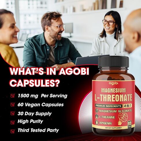 عبوتان - 50 كبسولة - 1500 ملغ من كبسولات مغنيسيوم إل-ثريونات، وجليسينات المغنيسيوم، وإل-ثيانين، وأبيجينين - خالية من الغلوتين، وغير معدلة وراثيًا in Kuwait