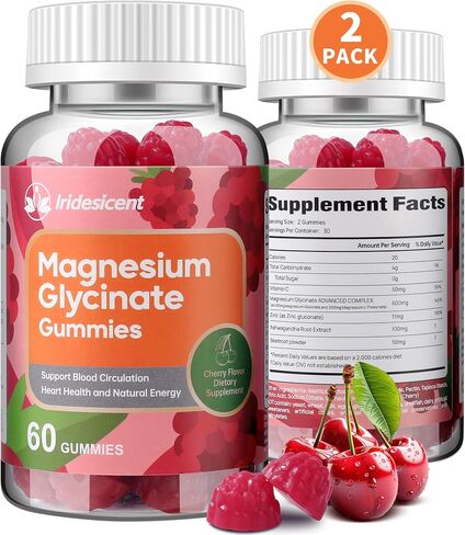 Magnesium Glycinate Gummies 400mg, Sugar Free Magnesium Supplement w/Magnesium L-Threonate 200mg, Ashwagandha, Zinc, Vegan Magnesium Glycinate Supplement for Adults - 120 Cherry Gummies in Saudi Arabia