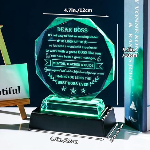YWHL أفضل هدايا رئيس للنساء والرجال مع قاعدة LED هدايا تقدير عيد ميلاد للرئيس سيدة المشرف الكريستال هدية تذكار لرئيس الزعيم يوم وداع عيد الميلاد هدايا التقاعد لرئيسه in Kuwait