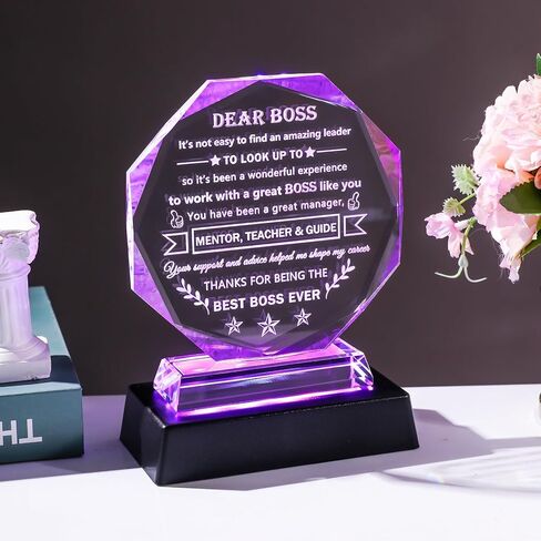 YWHL أفضل هدايا رئيس للنساء والرجال مع قاعدة LED هدايا تقدير عيد ميلاد للرئيس سيدة المشرف الكريستال هدية تذكار لرئيس الزعيم يوم وداع عيد الميلاد هدايا التقاعد لرئيسه in Kuwait