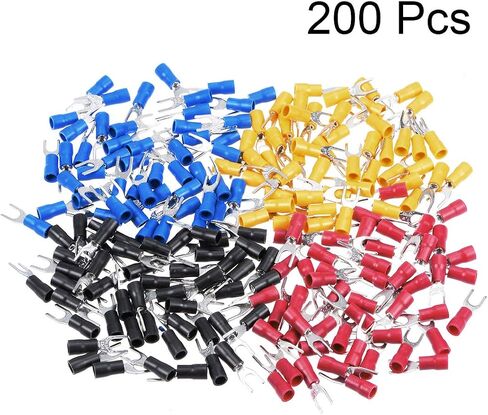 200 قطعة من Uxcell 200 قطعة SV1.25-4S معزولة بشوكة على شكل حرف U موصل سلك كهربائي 22-16AWG أزرق/أسود/أحمر/أصفر (نفس الحجم، الطول 21.5 مم، فم المسمار 4.3 مم/0.17 بوصة) in Saudi Arabia