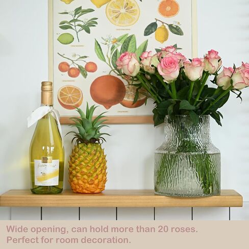 Clear Glass Vase for Fresh Flowers, Ribbed Cute Modern Vase, Unique Wide Stable Bottom, Ideal for Flower Arrangement Aesthetic, Table Centerpiece Decor in Saudi Arabia