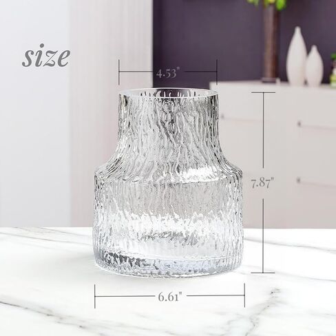 Clear Glass Vase for Fresh Flowers, Ribbed Cute Modern Vase, Unique Wide Stable Bottom, Ideal for Flower Arrangement Aesthetic, Table Centerpiece Decor in Saudi Arabia