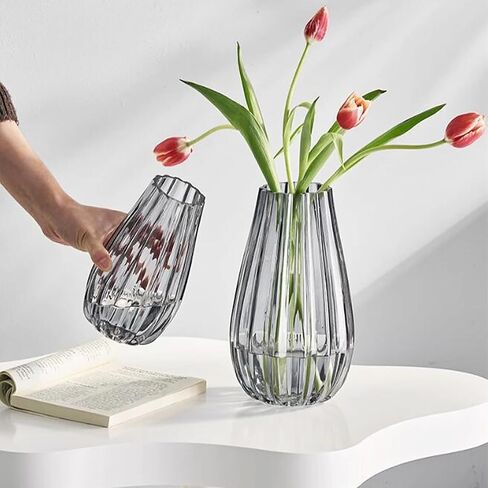 Flower Vases GIDARY 10 inch Clear Vase,Bouquet Vase,Large Vase Glass for Centerpiece Table Home Indoor Desk Decor,Modern Boho Style Vase for Wedding House Gift in Saudi Arabia
