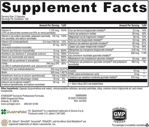XYMOGEN ActivNutrients مع الحديد والنحاس - فيتامينات متعددة المعادن لدعم الصحة والمناعة والطاقة والمزاج - معادن مخلبية + فيتامينات ب النشطة مع حمض الفوليك (240 كبسولة) in Saudi Arabia