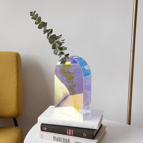 Iridescent Vase - Clear Acrylic Rainbow Glass Vases for Centerpieces - Modern Unique Home Decor - Trendy, Geometric, Minimalist Vase for Flowers - Abstract, Colorful Flower Vase in Saudi Arabia