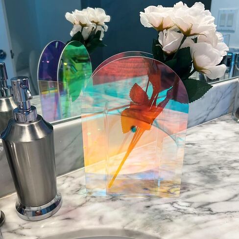 Iridescent Vase - Clear Acrylic Rainbow Glass Vases for Centerpieces - Modern Unique Home Decor - Trendy, Geometric, Minimalist Vase for Flowers - Abstract, Colorful Flower Vase in Saudi Arabia