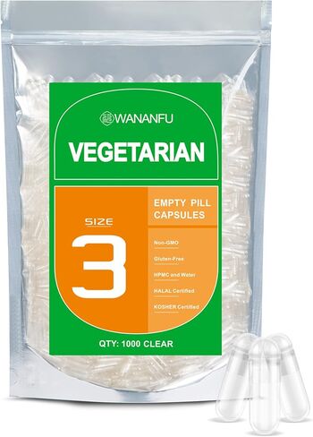 wananfu Size 3 Empty Capsules Vegetarian (100 Count) Bundle with 2 Micro Lab Spoons, Clear Fillable Veggie Pill Capsules Size 3 for Making Your Own Supplements in Saudi Arabia