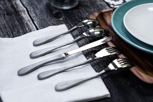 طقم أدوات فضية كنورك - طقم أدوات مائدة فضي غير لامع 20 قطعة - مجموعات أواني بتصميم مريح، طقم شوك وملاعق وسكاكين من الفولاذ المقاوم للصدأ 18/10 in Kuwait