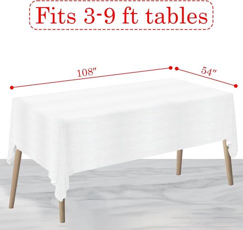 White Paper Tablecloths Disposable for Rectangle Tables 12 Pack,3 Ply Paper & Plastic Quality Table Cloth for Parties,54 x 108 Inch Birthday Table Cover Outdoor Wedding Banquet Tablecover in Saudi Arabia