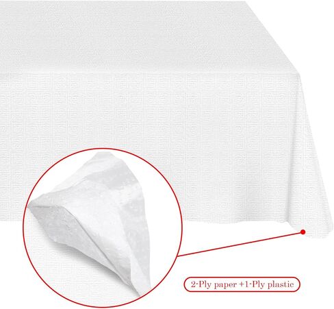 White Paper Tablecloths Disposable for Rectangle Tables 12 Pack,3 Ply Paper & Plastic Quality Table Cloth for Parties,54 x 108 Inch Birthday Table Cover Outdoor Wedding Banquet Tablecover in Saudi Arabia