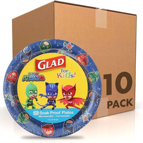 Glad for Kids 7 inch PJ Masks Comics Paper Plates, 20 Ct | Disposable Paper Plates with PJ Masks Superhero Comics Design | Heavy Duty Soak Proof Microwavable Paper Plates for Everyday Use in Saudi Arabia