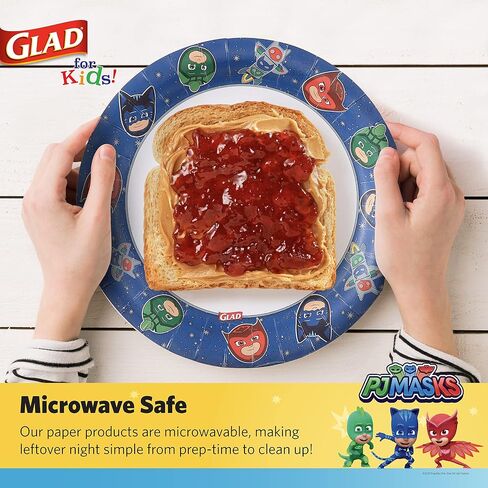 Glad for Kids 7 inch PJ Masks Comics Paper Plates, 20 Ct | Disposable Paper Plates with PJ Masks Superhero Comics Design | Heavy Duty Soak Proof Microwavable Paper Plates for Everyday Use in Saudi Arabia