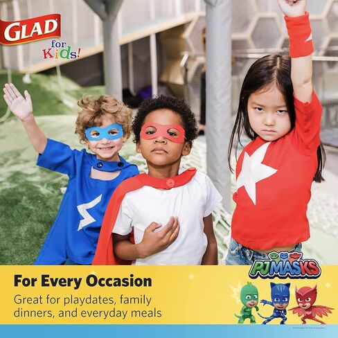 Glad for Kids 7 inch PJ Masks Comics Paper Plates, 20 Ct | Disposable Paper Plates with PJ Masks Superhero Comics Design | Heavy Duty Soak Proof Microwavable Paper Plates for Everyday Use in Saudi Arabia