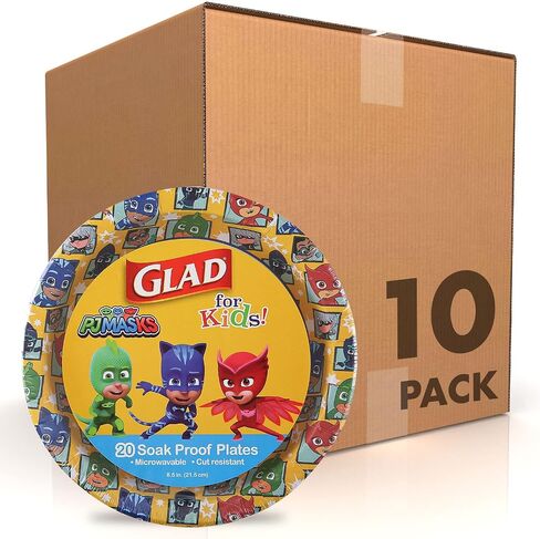 Glad for Kids 7 inch PJ Masks Comics Paper Plates, 20 Ct | Disposable Paper Plates with PJ Masks Superhero Comics Design | Heavy Duty Soak Proof Microwavable Paper Plates for Everyday Use in Saudi Arabia