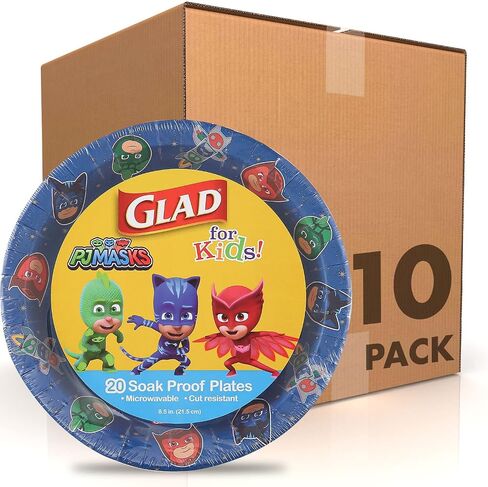 Glad for Kids 7 inch PJ Masks Comics Paper Plates, 20 Ct | Disposable Paper Plates with PJ Masks Superhero Comics Design | Heavy Duty Soak Proof Microwavable Paper Plates for Everyday Use in Saudi Arabia