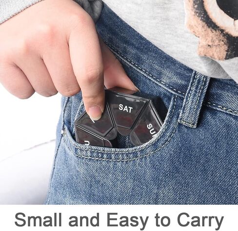 2 قطعة منظم حبوب منع الحمل أسبوعيًا (7 أيام)، صندوق حبوب منع الحمل مقاوم للرطوبة منظم حبوب منع الحمل 7 حجرات توزيع مختومة للمنزل (أزرق + أسود) in Kuwait