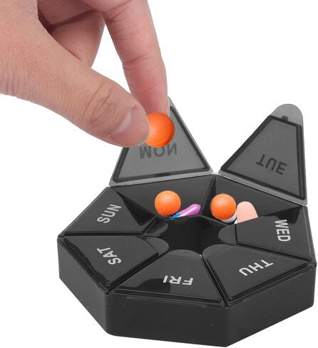 2 قطعة منظم حبوب منع الحمل أسبوعيًا (7 أيام)، صندوق حبوب منع الحمل مقاوم للرطوبة منظم حبوب منع الحمل 7 حجرات توزيع مختومة للمنزل (أزرق + أسود) in Kuwait