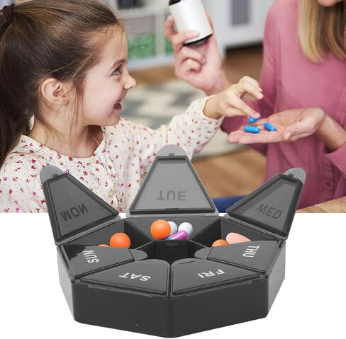 2 قطعة منظم حبوب منع الحمل أسبوعيًا (7 أيام)، صندوق حبوب منع الحمل مقاوم للرطوبة منظم حبوب منع الحمل 7 حجرات توزيع مختومة للمنزل (أزرق + أسود) in Kuwait