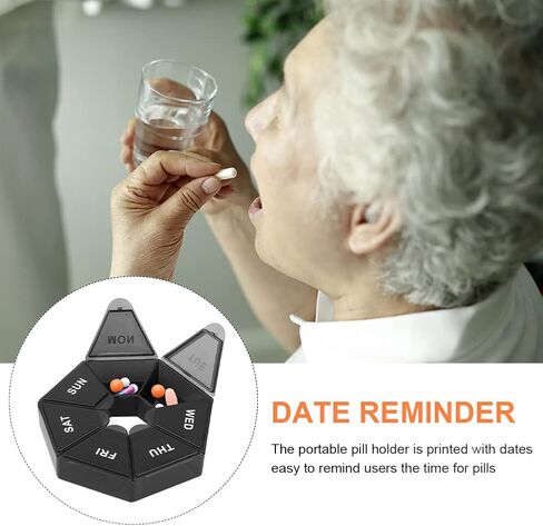 2 قطعة منظم حبوب منع الحمل أسبوعيًا (7 أيام)، صندوق حبوب منع الحمل مقاوم للرطوبة منظم حبوب منع الحمل 7 حجرات توزيع مختومة للمنزل (أزرق + أسود) in Kuwait