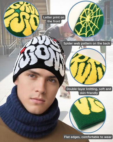 Women Beanie Y2k Letter Graphic Soft Warm Knitted Hats Men Winter Cap in Saudi Arabia