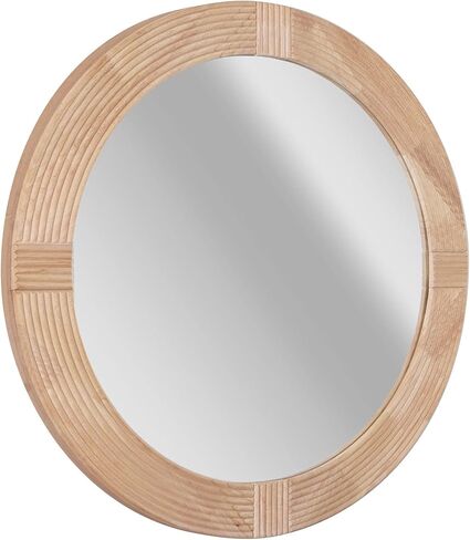 Head West Natural Beige Wood Framed Farmhouse Round Wall Mirror - 32" x 32" in Kuwait