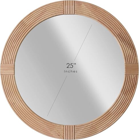 Head West Natural Beige Wood Framed Farmhouse Round Wall Mirror - 32" x 32" in Kuwait