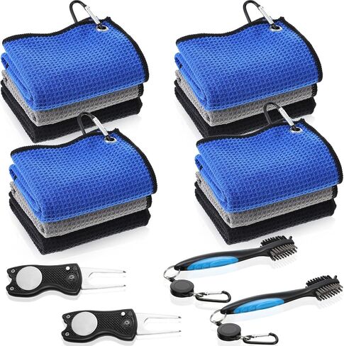 12 عبوة من مناشف الجولف لحقائب الجولف للرجال، مناشف الجولف القرصية مع مشبك من نسيج الألياف الدقيقة بنمط وافل ملحقات الجولف مع فرشاة تنظيف نادي الجولف، مشبك تمديد قابل للسحب (16 × 16 بوصة) in Kuwait