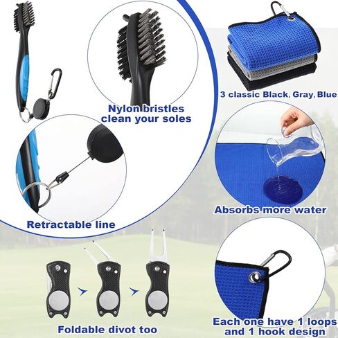 12 عبوة من مناشف الجولف لحقائب الجولف للرجال، مناشف الجولف القرصية مع مشبك من نسيج الألياف الدقيقة بنمط وافل ملحقات الجولف مع فرشاة تنظيف نادي الجولف، مشبك تمديد قابل للسحب (16 × 16 بوصة) in Kuwait