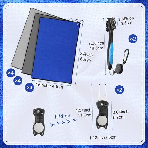 12 عبوة من مناشف الجولف لحقائب الجولف للرجال، مناشف الجولف القرصية مع مشبك من نسيج الألياف الدقيقة بنمط وافل ملحقات الجولف مع فرشاة تنظيف نادي الجولف، مشبك تمديد قابل للسحب (16 × 16 بوصة) in Kuwait