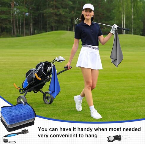 12 عبوة من مناشف الجولف لحقائب الجولف للرجال، مناشف الجولف القرصية مع مشبك من نسيج الألياف الدقيقة بنمط وافل ملحقات الجولف مع فرشاة تنظيف نادي الجولف، مشبك تمديد قابل للسحب (16 × 16 بوصة) in Kuwait