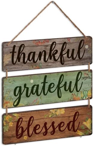 ديكور جدار ريفي 3 قطع شاكرين ممتنين مباركة لوحة خشبية علامات معلقة علامات ديكور الحائط لغرفة المعيشة غرفة نوم المطبخ ديكور المنزل والمكتب in Kuwait