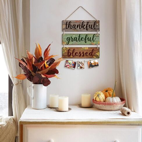 ديكور جدار ريفي 3 قطع شاكرين ممتنين مباركة لوحة خشبية علامات معلقة علامات ديكور الحائط لغرفة المعيشة غرفة نوم المطبخ ديكور المنزل والمكتب in Kuwait