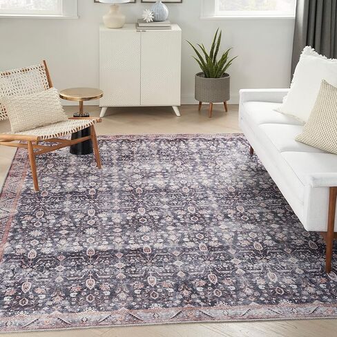 Nourison Brilliance Machine Washable Traditional Vintage Navy/Ivory 7'10" x 9'10" Area -Rug, Easy -Cleaning, Non Shedding, Bed Room, Living Room, Dining Room, Kitchen (8x10) in Kuwait