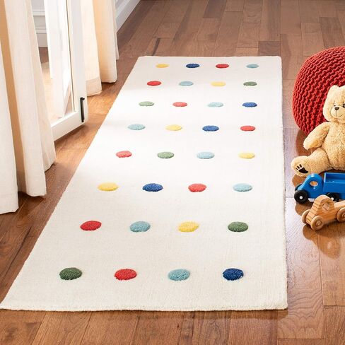 SAFAVIEH Kids Collection Accent Rug - 4' x 6', Ivory, Handmade Polka Dot Wool, Ideal for High Traffic Areas in Playroom, Nursery, Bedroom (SFK804A) in Saudi Arabia