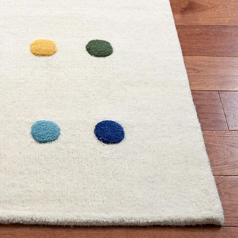 SAFAVIEH Kids Collection Accent Rug - 4' x 6', Ivory, Handmade Polka Dot Wool, Ideal for High Traffic Areas in Playroom, Nursery, Bedroom (SFK804A) in Saudi Arabia