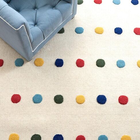 SAFAVIEH Kids Collection Accent Rug - 4' x 6', Ivory, Handmade Polka Dot Wool, Ideal for High Traffic Areas in Playroom, Nursery, Bedroom (SFK804A) in Saudi Arabia