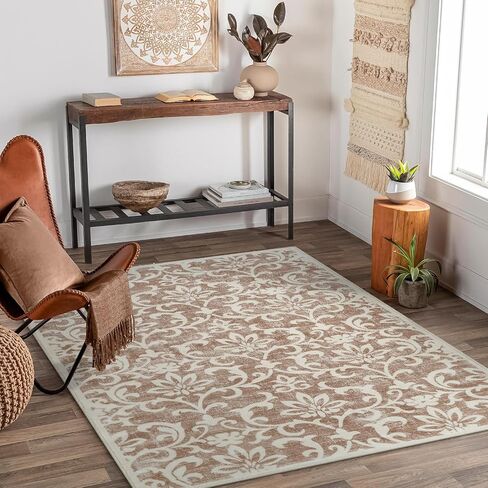 Lukinbox Boho Kitchen Runner Rugs, 2x6 Oriental Washable Runner Rugs for Hallway, Vintage Floral Non-Slip Low Pile Distressed Accent Kitchen Rug Carpet Runner for Bathroom Bedroom Entryway (Khaki) in Saudi Arabia