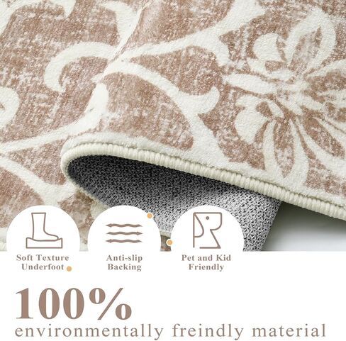 Lukinbox Boho Kitchen Runner Rugs, 2x6 Oriental Washable Runner Rugs for Hallway, Vintage Floral Non-Slip Low Pile Distressed Accent Kitchen Rug Carpet Runner for Bathroom Bedroom Entryway (Khaki) in Saudi Arabia
