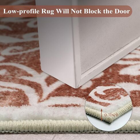 Lukinbox Boho Kitchen Runner Rugs, 2x6 Oriental Washable Runner Rugs for Hallway, Vintage Floral Non-Slip Low Pile Distressed Accent Kitchen Rug Carpet Runner for Bathroom Bedroom Entryway (Khaki) in Saudi Arabia