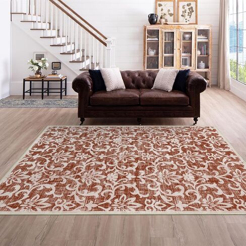 Lukinbox Boho Kitchen Runner Rugs, 2x6 Oriental Washable Runner Rugs for Hallway, Vintage Floral Non-Slip Low Pile Distressed Accent Kitchen Rug Carpet Runner for Bathroom Bedroom Entryway (Khaki) in Saudi Arabia