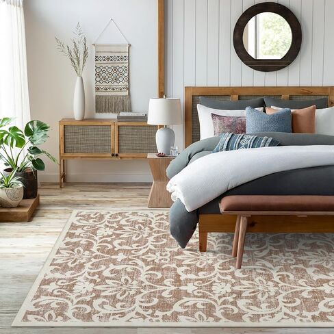 Lukinbox Boho Kitchen Runner Rugs, 2x6 Oriental Washable Runner Rugs for Hallway, Vintage Floral Non-Slip Low Pile Distressed Accent Kitchen Rug Carpet Runner for Bathroom Bedroom Entryway (Khaki) in Saudi Arabia