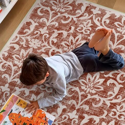 Lukinbox Boho Kitchen Runner Rugs, 2x6 Oriental Washable Runner Rugs for Hallway, Vintage Floral Non-Slip Low Pile Distressed Accent Kitchen Rug Carpet Runner for Bathroom Bedroom Entryway (Khaki) in Saudi Arabia