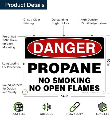 Danger Propane No Smoking No Open Flames Sign, 10x14 Inches, Rust Free .040 Aluminum, Fade Resistant, Made in USA by My Sign Center in Saudi Arabia