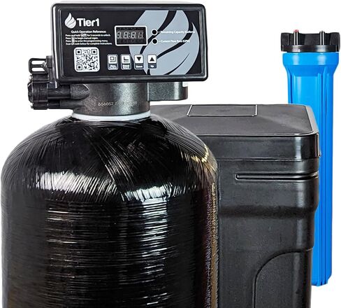 Tier1 Whole House Water Softener System Compact 32,000 Grain High Efficiency with Sediment Pre-filter | Pre-filled mineral tank with 1 cubic foot of Cation Resin | Home Water Filtration System in Saudi Arabia